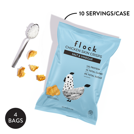 salt and vinegar XL flock bag with chips and 10 servings per case servings displayed